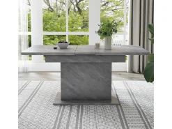 Mesa de comedor extensible con almacenaje, rectangular, moderna, ahorra espacio, aspecto hormigón.
