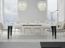 Mesa de comedor extensible Flavio-Color Blanco-Soporte 2 pies-Alargaderas -Ancho extensible