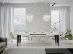 Mesa de comedor extensible Flavio-Color Blanco-Soporte 2 pies-Alargaderas -Ancho extensible