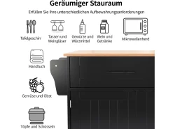 Mesa de comedor extensible con almacenaje, MDF, negro y natural, 5 ruedas y 2 cajones (129x71x91,5cm)