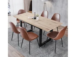 Mesa de comedor extensible para 2 a 6 personas en aglomerado y metal - Natural y negro