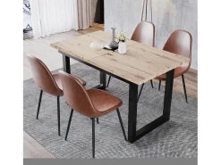 Mesa de comedor extensible para 2 a 6 personas en aglomerado y metal - Natural y negro