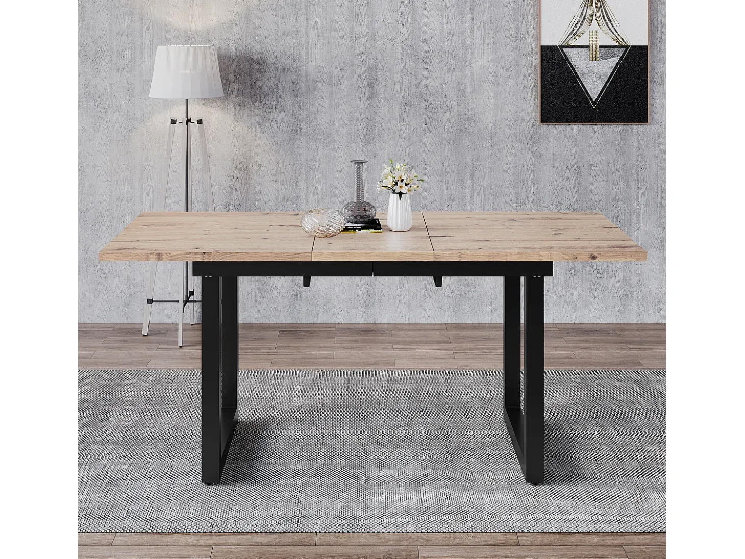 Mesa de comedor extensible para 2 a 6 personas en aglomerado y metal - Natural y negro