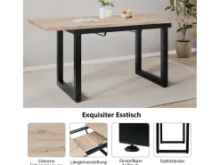 Mesa de comedor extensible para 2 a 6 personas en aglomerado y metal - Natural y negro