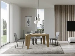 Mesa de comedor extensible de madera Naxo.-Color Natural-Soporte 4 pies-Alargaderas -Ancho extensible