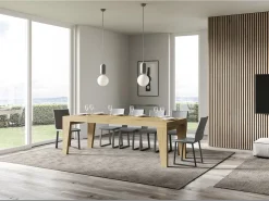 Mesa de comedor extensible de madera Naxo.-Color Natural-Soporte 4 pies-Alargaderas -Ancho extensible