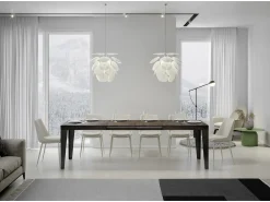 Mesa de comedor extensible Flavio-Color Marrón-Base y soporte con ruedas-5 alargaderas finas-Ancho extensible