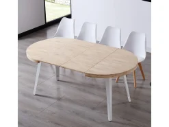 Mesa de comedor extensible Berg diseño redondo roble nordish/blanco 76x120-160-200x120 cm Adec