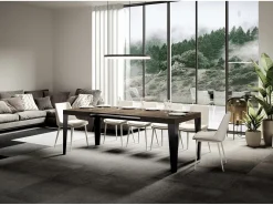 Mesa de comedor extensible Flavio-Color Marrón-Soporte 4 pies-Alargaderas -Ancho extensible