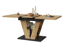 Mesa de comedor extensible 110-140 x 80cm - Tablero imitación madera - Negro y madera