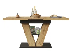 Mesa de comedor extensible 110-140 x 80cm - Tablero imitación madera - Negro y madera