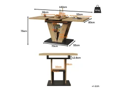 Mesa de comedor extensible 110-140 x 80cm - Tablero imitación madera - Negro y madera