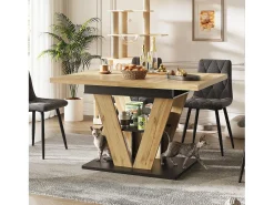 Mesa de comedor extensible 110-140 x 80cm - Tablero imitación madera - Negro y madera