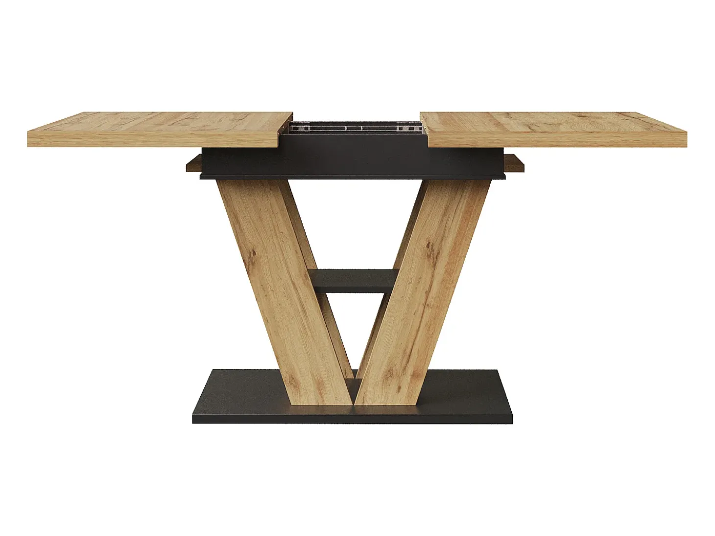 Mesa de comedor extensible 110-140 x 80cm - Tablero imitación madera - Negro y madera