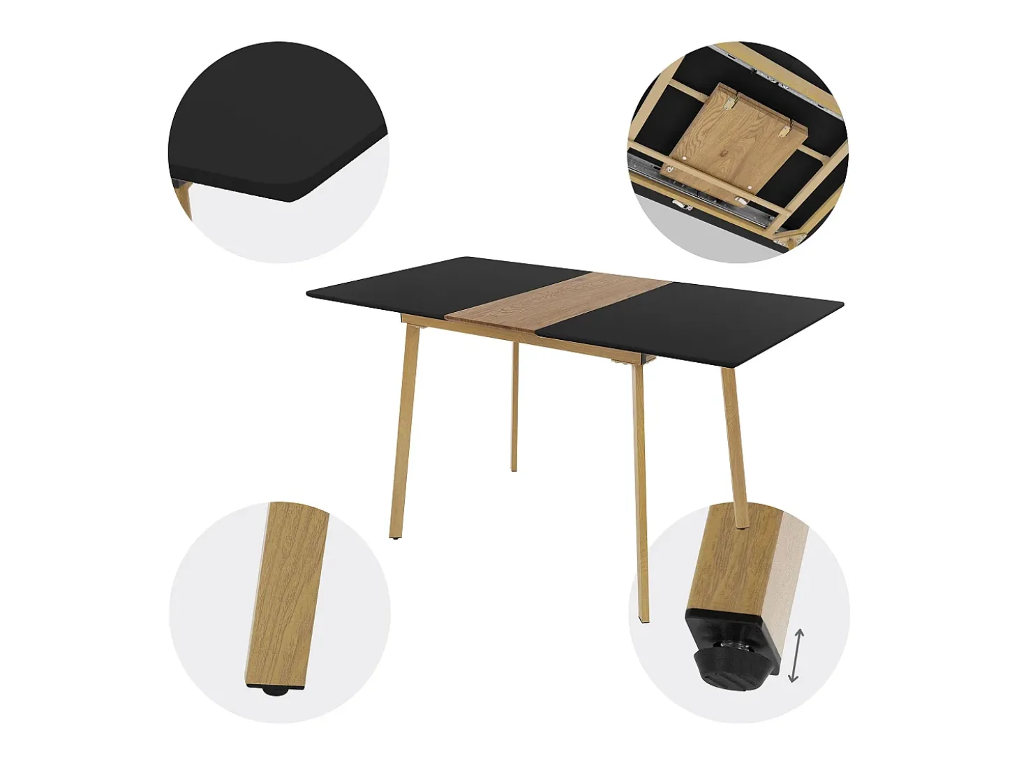 Mesa de comedor extensible mesa de comedor mesa de cocina 110/140x75cm negro