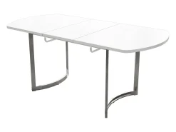 Mesa de comedor extensible, diseño moderno, MDF, blanco, patas de metal plateado (L140-180 x P80 x H75 cm)