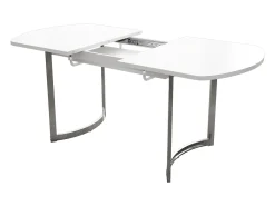 Mesa de comedor extensible, diseño moderno, MDF, blanco, patas de metal plateado (L140-180 x P80 x H75 cm)