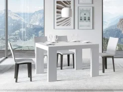 Mesa de comedor extensible de madera Ribo-Color Blanco-Base y soporte con ruedas-Alargaderas -Ancho extensible