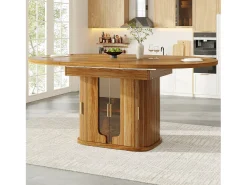 Mesa de comedor extensible para 6 personas - 118/158 x 118 x 77 cm - con 3 puertas + estantes - MDF - natural