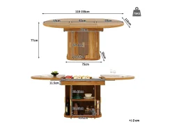 Mesa de comedor extensible para 6 personas - 118/158 x 118 x 77 cm - con 3 puertas + estantes - MDF - natural