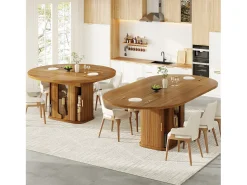 Mesa de comedor extensible para 6 personas - 118/158 x 118 x 77 cm - con 3 puertas + estantes - MDF - natural