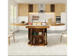 Mesa de comedor extensible para 6 personas - 118/158 x 118 x 77 cm - con 3 puertas + estantes - MDF - natural