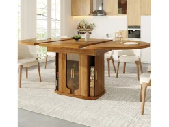 Mesa de comedor extensible para 6 personas - 118/158 x 118 x 77 cm - con 3 puertas + estantes - MDF - natural