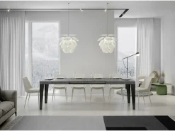 Mesa de comedor extensible Flavio-Color Gris cemento-Soporte 4 pies-Alargaderas -Ancho extensible