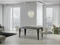 Mesa de comedor extensible Flavio-Color Gris cemento-Soporte 4 pies-Alargaderas -Ancho extensible