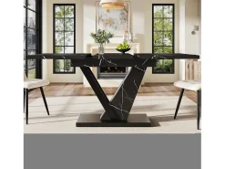 Mesa de comedor extensible para 4-6 personas 160x75cm en MDF con patas de acero regulables, chapa de mármol negro