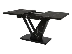 Mesa de comedor extensible para 4-6 personas 160x75cm en MDF con patas de acero regulables, chapa de mármol negro