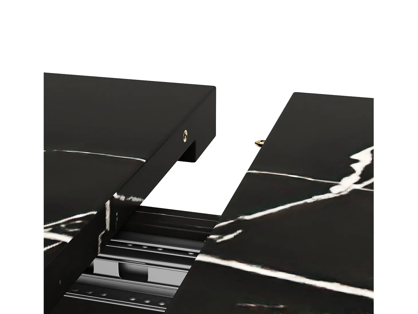 Mesa de comedor extensible para 4-6 personas 160x75cm en MDF con patas de acero regulables, chapa de mármol negro