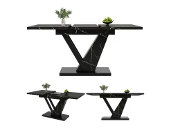 Mesa de comedor extensible para 4-6 personas 160x75cm en MDF con patas de acero regulables, chapa de mármol negro