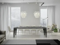 Mesa de comedor extensible Flavio-Color Gris cemento-Soporte 4 pies-Alargaderas -Ancho extensible
