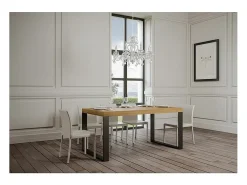 Mesa de comedor extensible tiroz-Color Natural-Soporte 4 pies-5 alargaderas finas-Ancho extensible