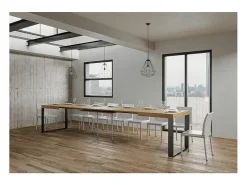 Mesa de comedor extensible tiroz-Color Natural-Soporte 4 pies-5 alargaderas finas-Ancho extensible