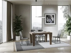 Mesa de comedor extensible de madera Kristo patas en V-Color Marrón-Soporte 4 pies-Alargaderas -Ancho extensible