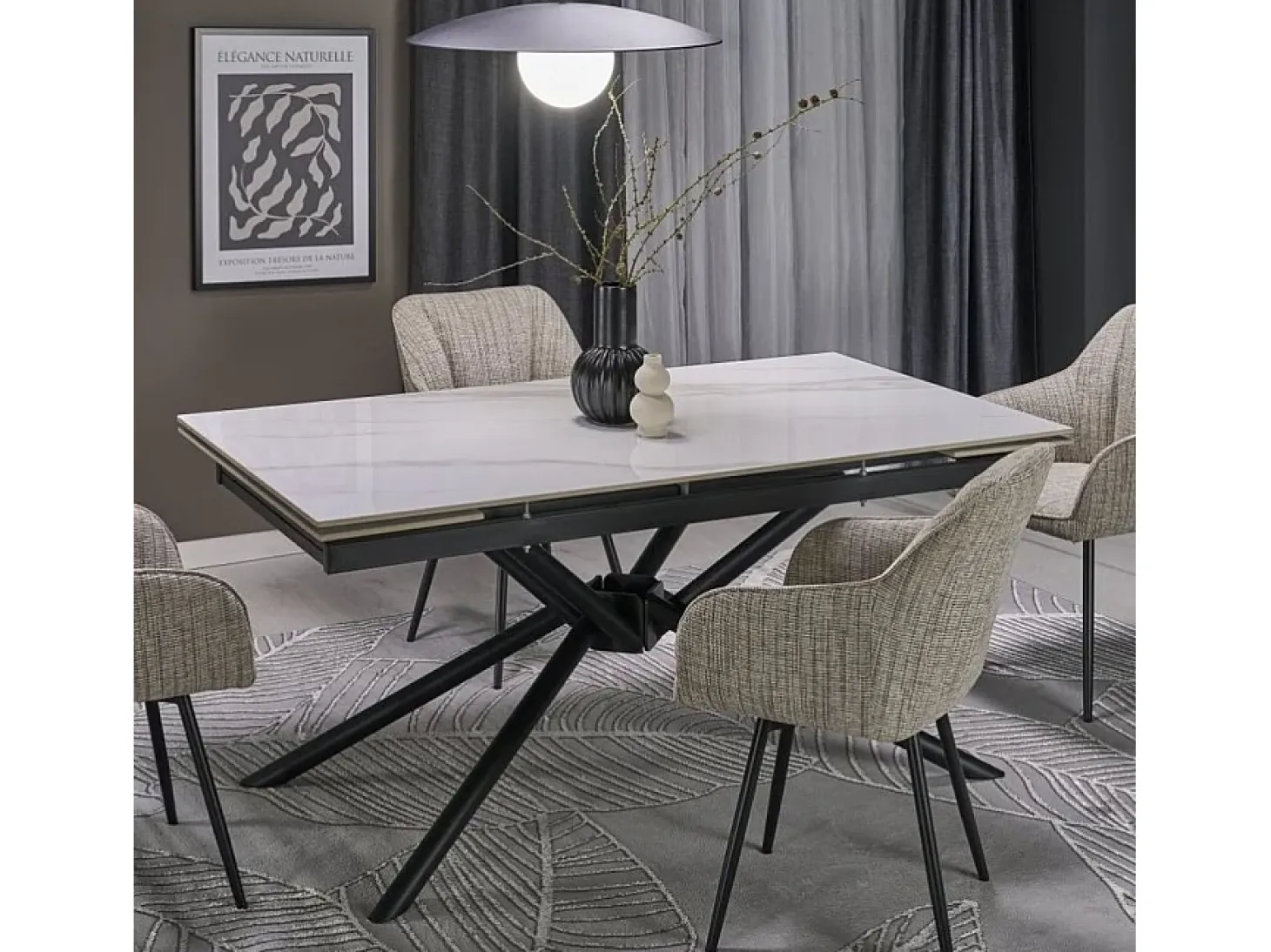 Mesa de comedor extensible 160 / 220 cm aspecto mármol blanco VIKTOR