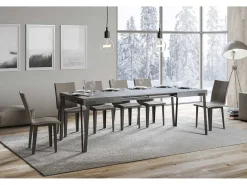 Mesa de comedor extensible de diseño con patas de metal antracita Konta-Color Gris cemento-Ancho extensible