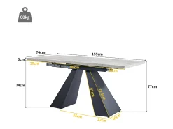 Mesa de comedor extensible 99-159×74cm para 4-6 personas con patas de metal negro - Tapa efecto mármol gris