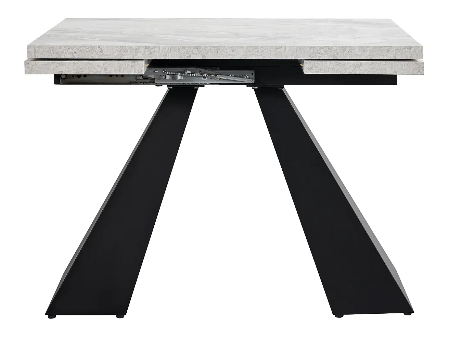 Mesa de comedor extensible 99-159×74cm para 4-6 personas con patas de metal negro - Tapa efecto mármol gris