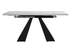 Mesa de comedor extensible 99-159×74cm para 4-6 personas con patas de metal negro - Tapa efecto mármol gris