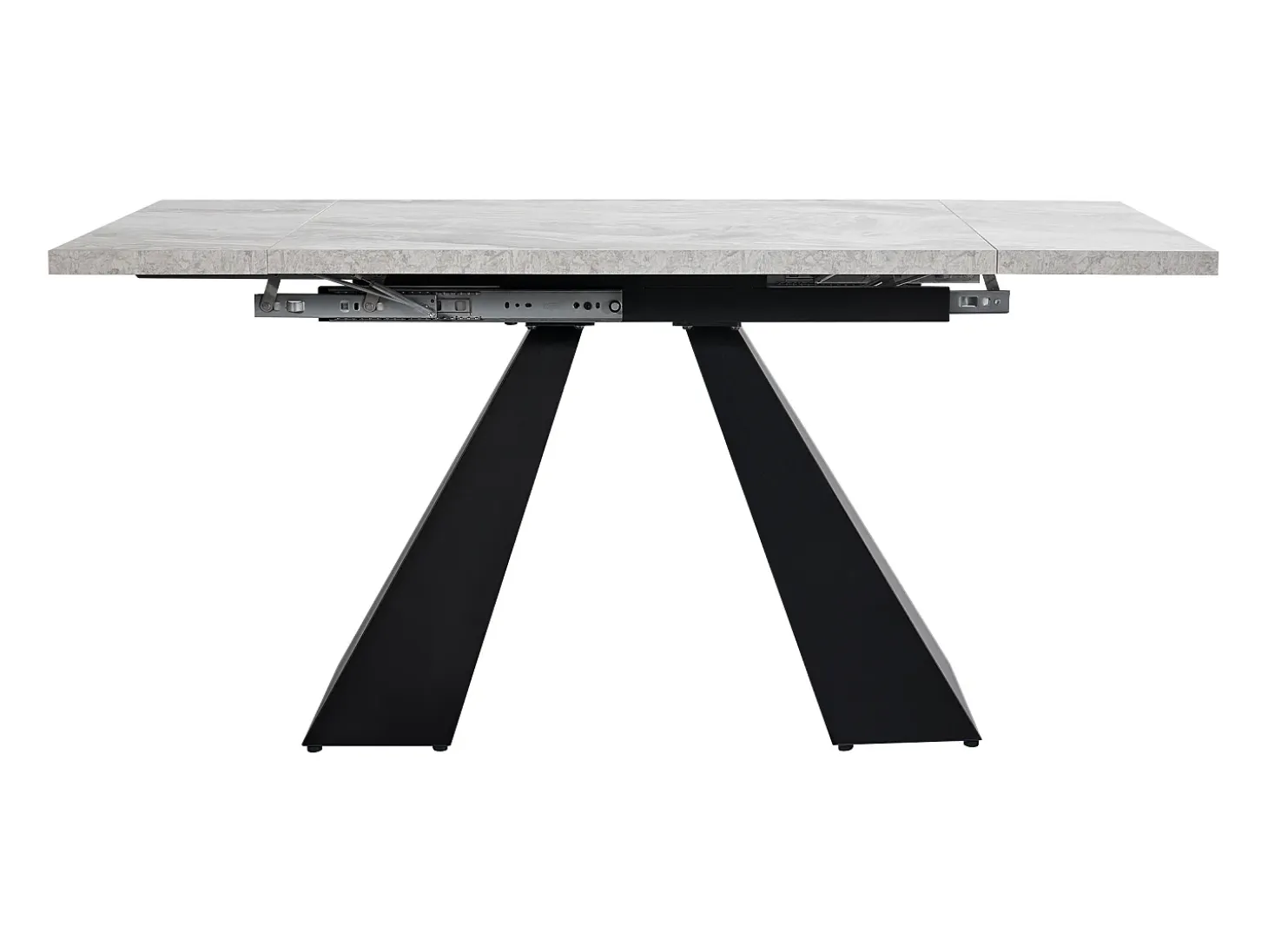 Mesa de comedor extensible 99-159×74cm para 4-6 personas con patas de metal negro - Tapa efecto mármol gris