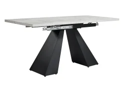 Mesa de comedor extensible 99-159×74cm para 4-6 personas con patas de metal negro - Tapa efecto mármol gris