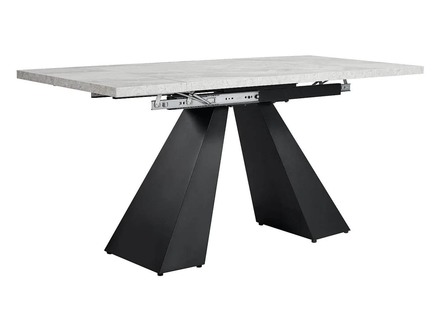Mesa de comedor extensible 99-159×74cm para 4-6 personas con patas de metal negro - Tapa efecto mármol gris