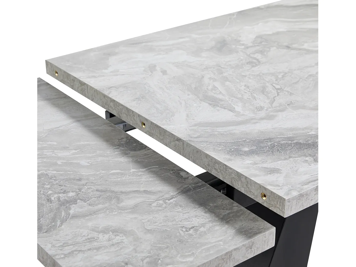 Mesa de comedor extensible 99-159×74cm para 4-6 personas con patas de metal negro - Tapa efecto mármol gris