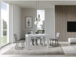 Mesa de comedor extensible de madera Naxo.-Color Blanco-Base y soporte con ruedas-Alargaderas -Ancho extensible
