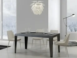 Mesa de comedor extensible Flavio-Color Gris cemento-Soporte 2 pies-Alargaderas -Ancho extensible