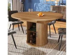 Mesa de comedor extensible redonda/ovalada, MDF, nogal/negro (118x118x76,8cm)