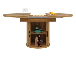 Mesa de comedor extensible redonda/ovalada, MDF, nogal/negro (118x118x76,8cm)